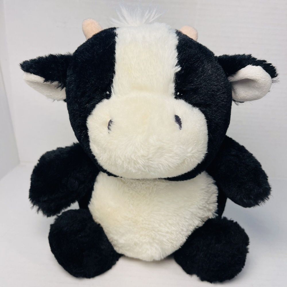 Aurora Stubez Bull Moo Cow Plush Stuffed‎ Toy 11" Black White